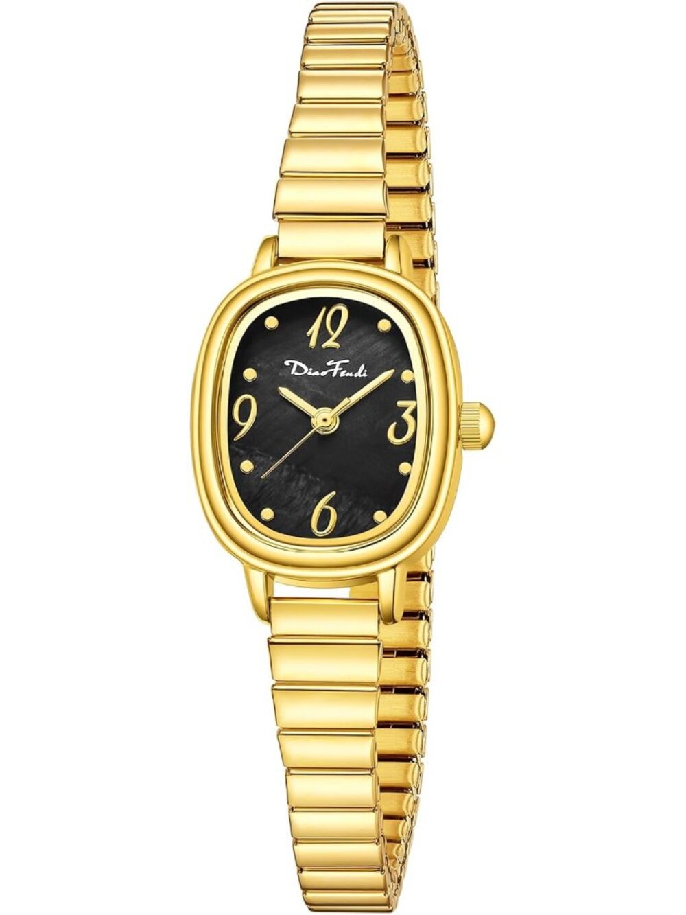 Women’s Gold Black Shell Petite Rectangular Reader Stainless Steel Band Watch